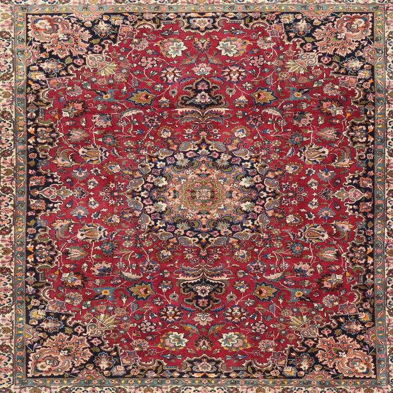 Tapis décoratif rouge à motif oriental Zidan, Carré 7 pi