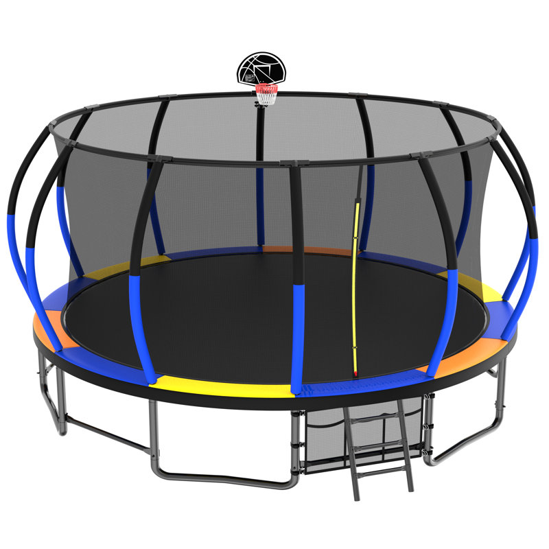 16Ft Trampoline With Enclosurerecreational Trampolines With Ladder And Antirust Coating, Astm Approval Outdoor Trampoline For Kids