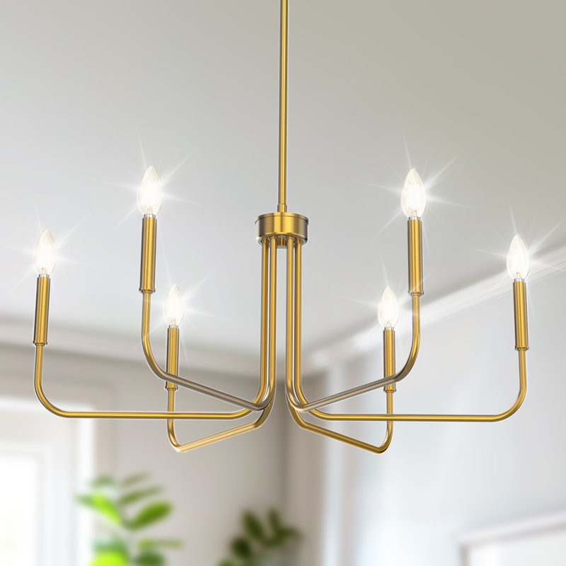 Chandelier 6 Light Industrial Style, Brass