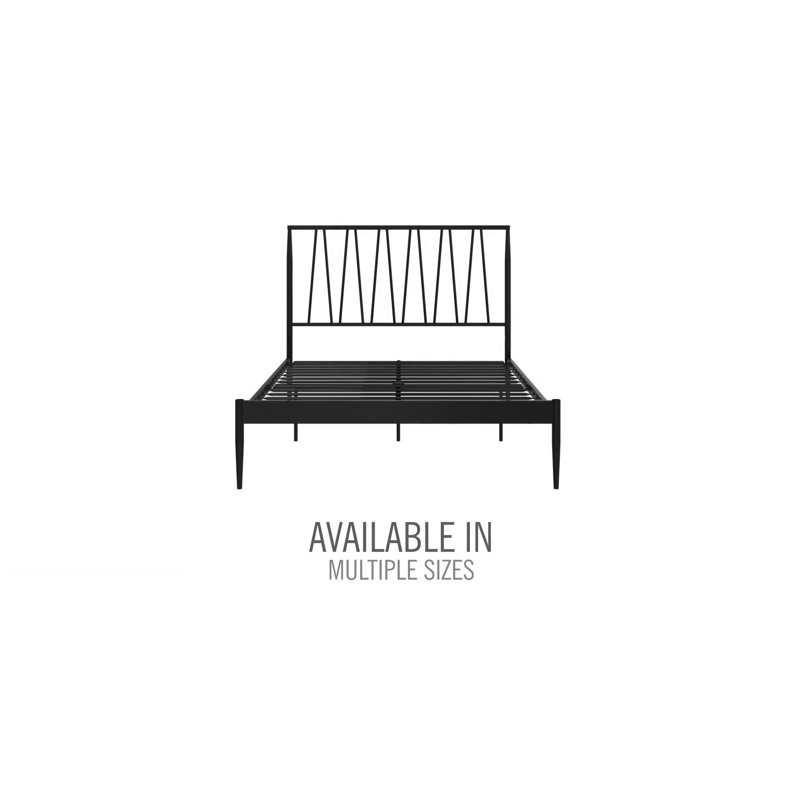 Black Metal Queen Bed Frame with Geometric Headboard