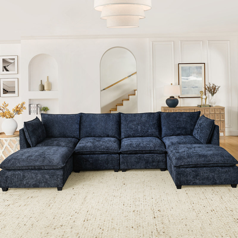 Canapé modulaire à 4 places avec 2 repose-pieds et canapé-lit en chenille Comfy Cloud