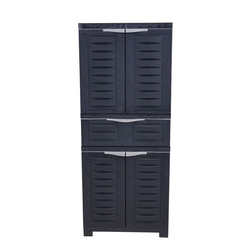 Storage Cabinet with 2 Adjustable Shelves and Center Drawer, Charcoal