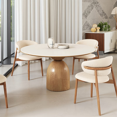 Modern White Rock Slab Round Dining Table