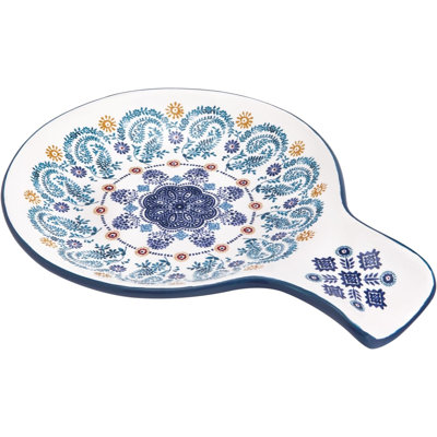 Repose-cuillère en céramique Talavera bleue pour plaque de cuisson, compatible lave-vaisselle et micro-ondes, sans plomb ni cadmium, idéal pour les louches et spatules. Cadeau de pendaison de crémaillère.