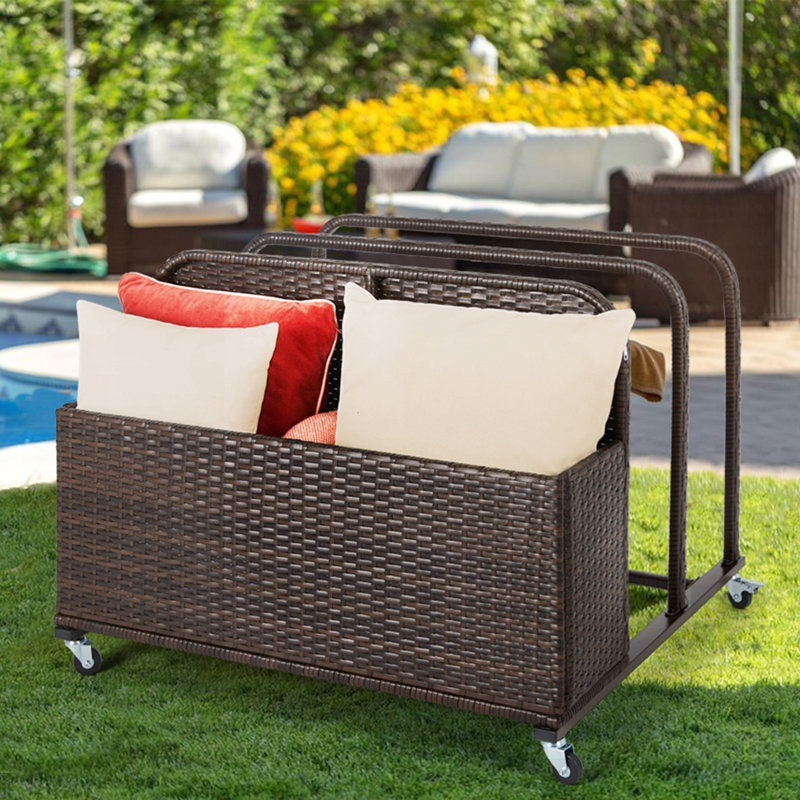 Poolside Float Storage Organizer, Outdoor Wicker Rattan Pool Float Holder Storage Rack For Basket Box Patio Pool Storage Caddy With Rolling Wheels For Pool Toy Noodles Equipment Accessroies Espresso