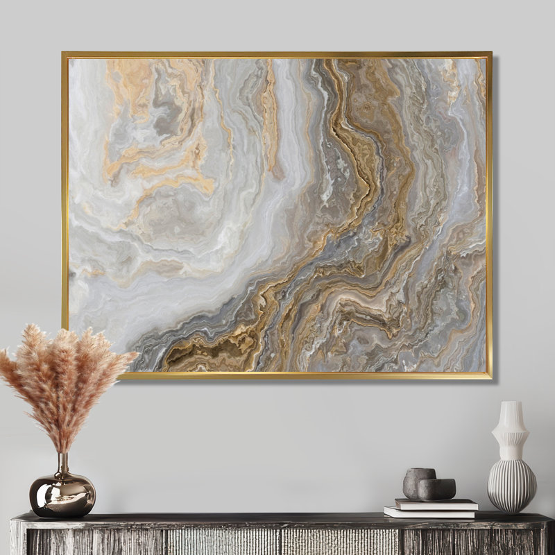 Art mural en marbre - marbre blanc avec veines de gris Curley et or - reproduction d'art sur toile, H 30 po x l 40 po, Doré