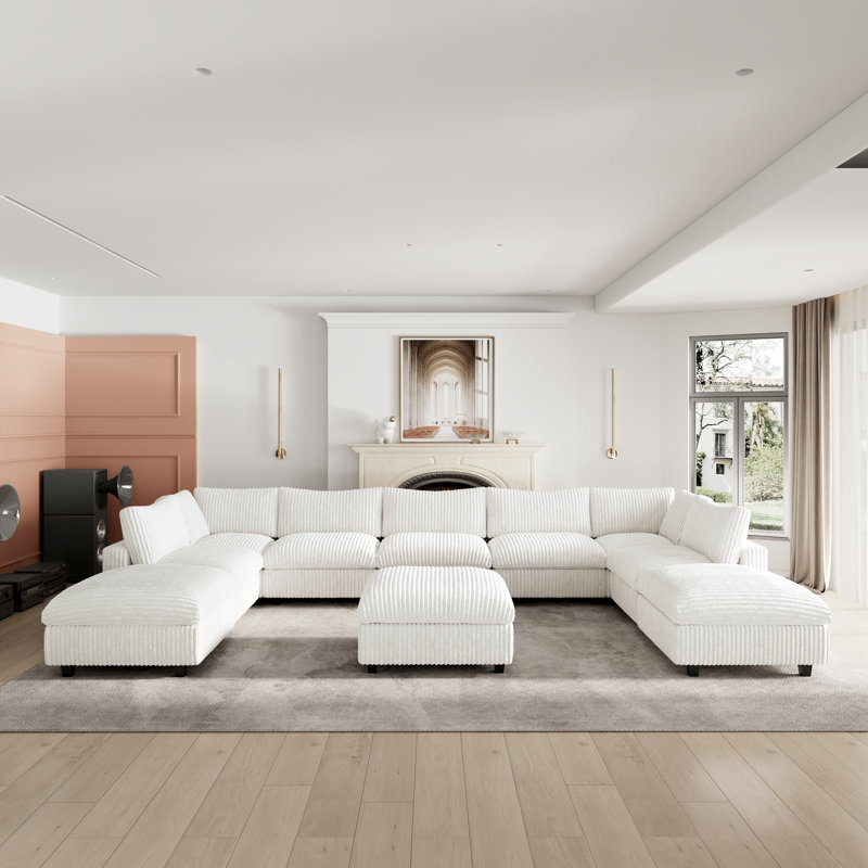 Canapé modulaire rembourré en U avec repose-pieds 10 pièces, Beige Velvet