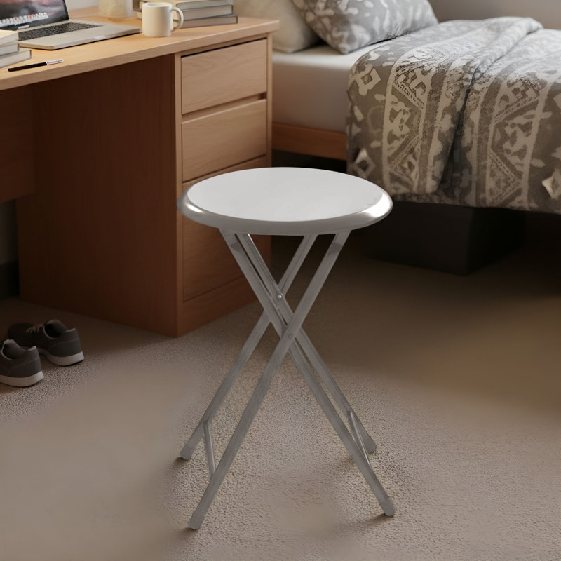 Slayder 18" H Backless Folding Stool , White/Gray