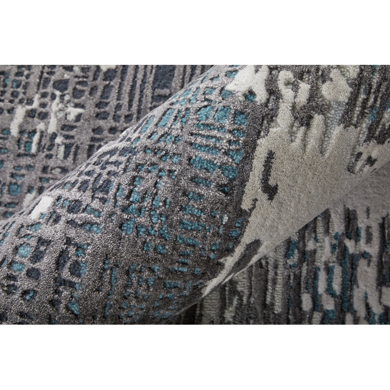 Zarah Hand Tufted Abstract Area Rug, Blue/Gray/Ivory, Rectangle 5' x 8'