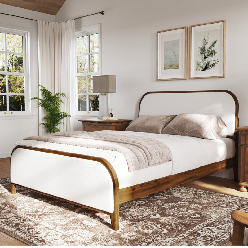 Lorrell Boucle Upholstered Bed Frame, Walnut