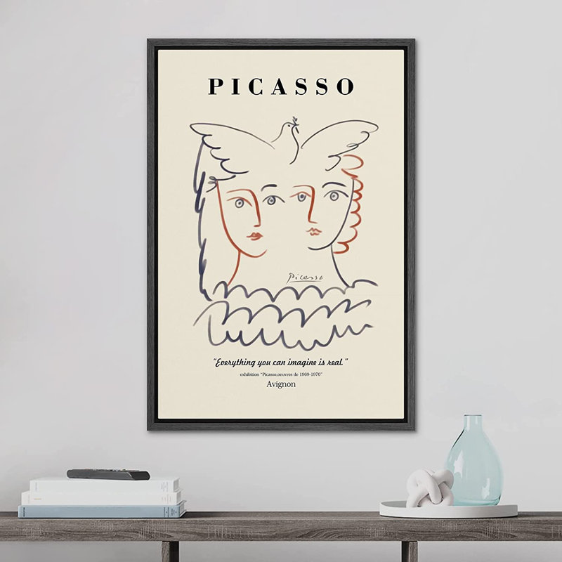«Avignon Birds» par Pablo Picasso, impression sur toile, Cadre noir, H 24 po x l 16 po x P 1,5 po