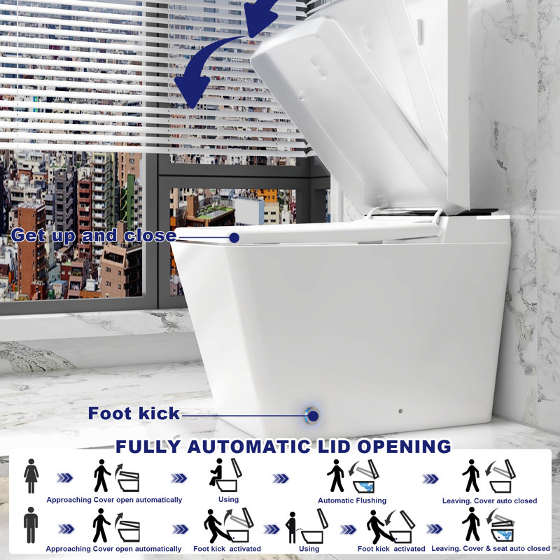Breezebath Smart Bidet Toilet with Auto Open/Close Lid & Auto Flush, Heated Seat, Warm Water Wash, Air Dryer, Digital Display, Night Light, Ambient Lighting, Built-in Deodorizer, Antibacterial Glaze