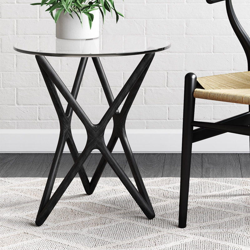 Glass Cross Legs End Table, Black