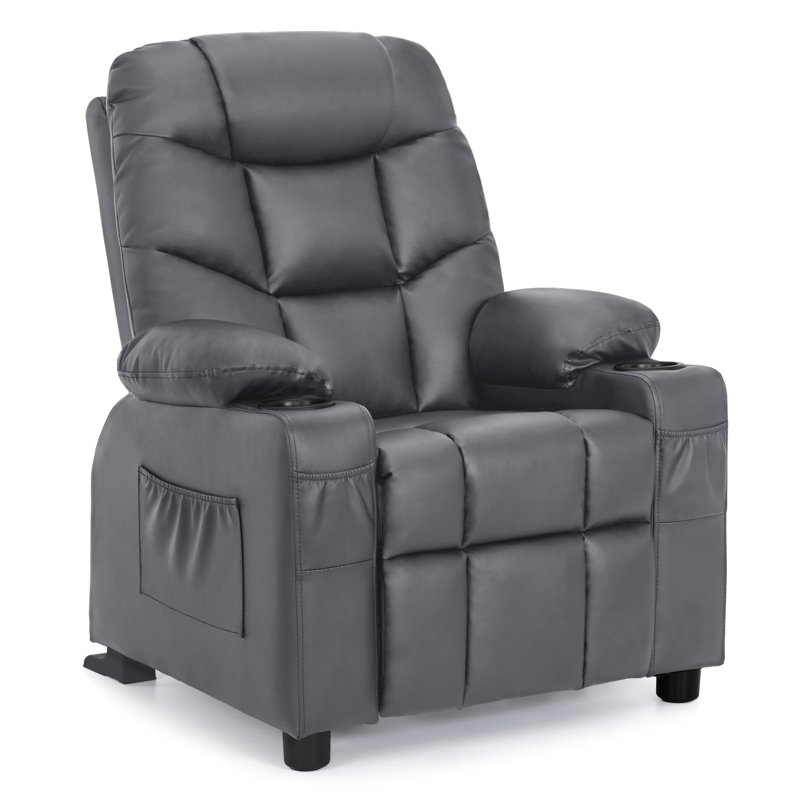 Goggans Kids Recliner with Anti-Tilt, Cup Holder, Gray