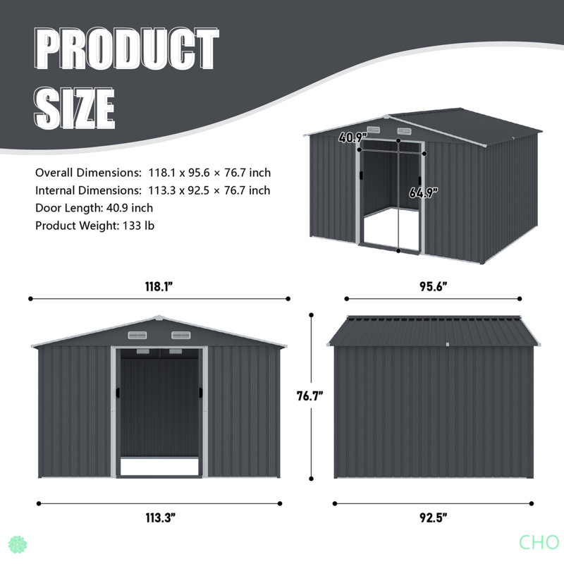 Outdoor Storage Shed Large Metal Tool Sheds, Heavy Duty Storage House With Sliding Doors With Air Vent For Backyard Patio Lawn To Store Bikes, Tools