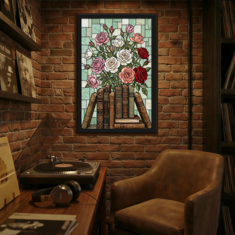 Plantes et fleurs, roses colorées et livres d'époque