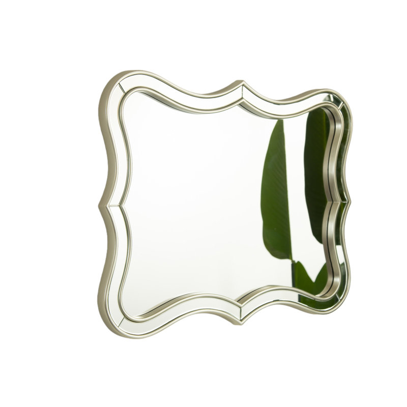 Miroir de 24 po Fleuron, miroir décoratif en forme de vague de style pu de luxe, créant une atmosphère dans l'espace de la maison, convenant à la salle de bain, à la chambre à coucher, au salon, au couloir, au vestibule, etc.