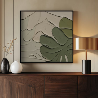 Sketch Faune III by Alma – Neutral Botanical Art Print with Organic Shapes in Olive Green and Beige | 20"x20" | Black Frame