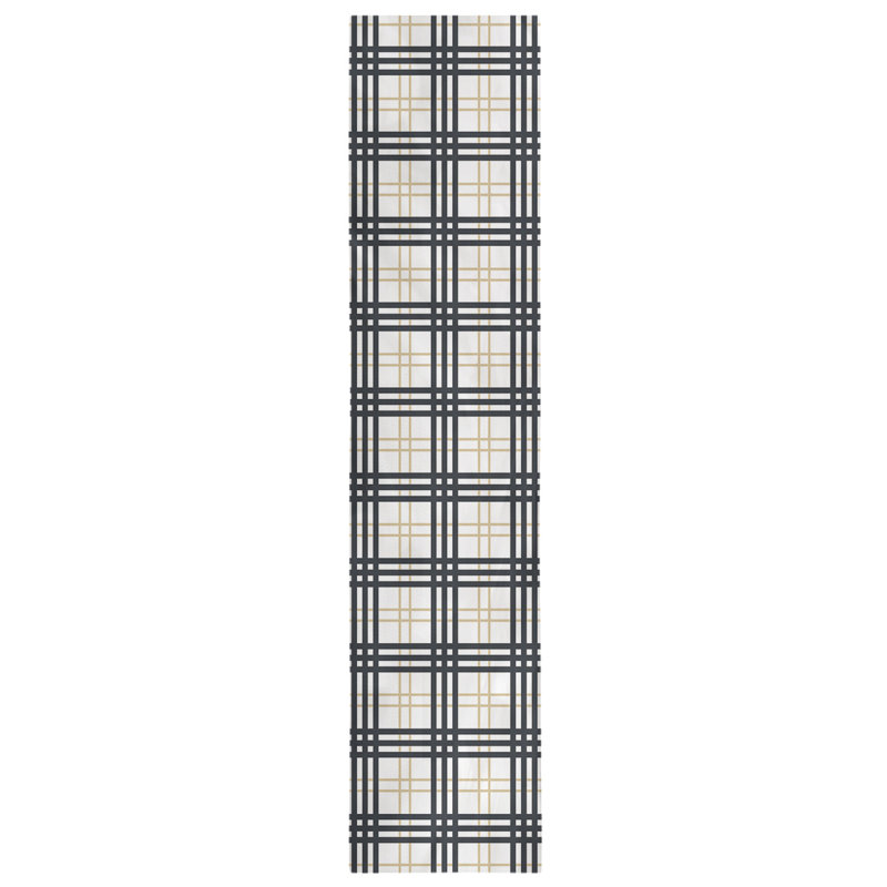 Paid Polyester Table Runner, 90" L x 16" W, White/Old Gold/Black