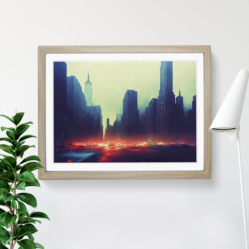 XH1022-621X A New York City Skyline Vol.2 - Single Picture Frame Painting, Oak, 25cm H x 34cm W x 2cm D