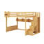 Grand lit mezzanine en bois avec escalier et garde-robe, tablettes de rangement et espace sous le lit-946739585