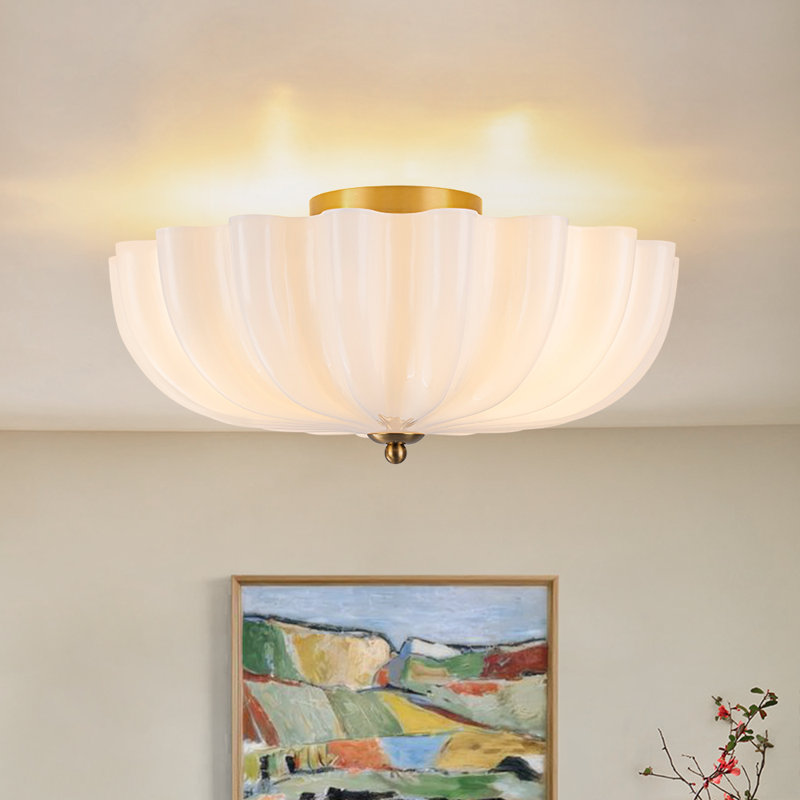 3-Light Milky White Glass Semi-Flush Mount 