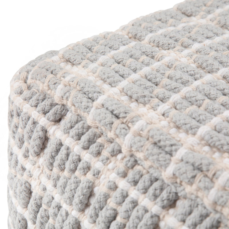 Pouf carré en coton tissé à la main bleu clair et blanc de 18 po Noreen