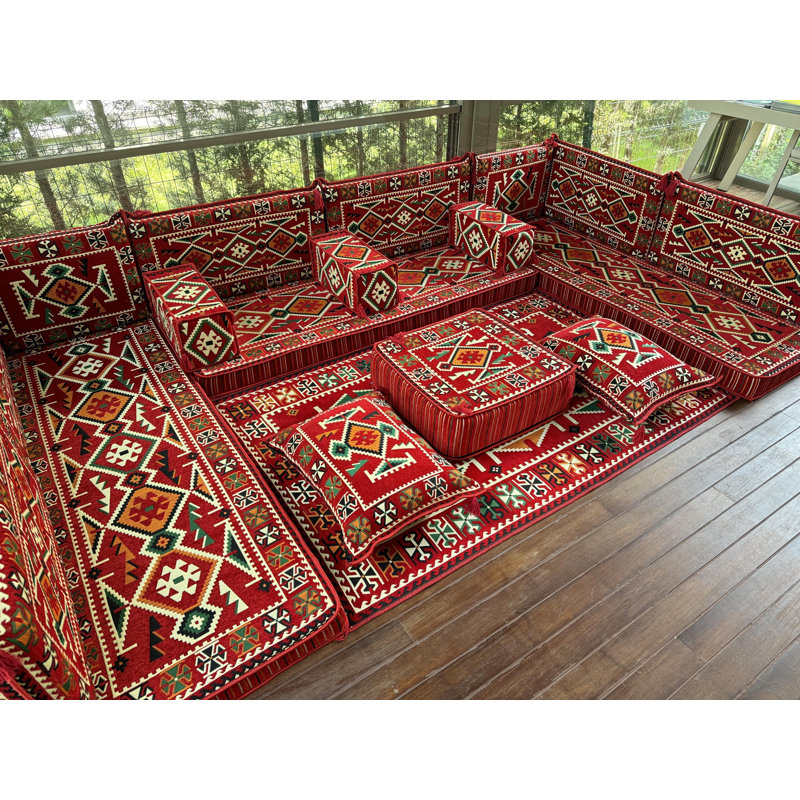 Canapé avec repose-pieds Kilim, Rouge