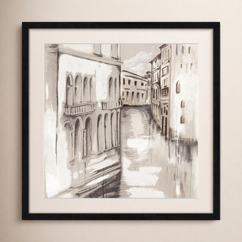 Charton Canale Di Cenezia by Eva Watts - Picture Frame Painting, Black Wood Grain, 24.75" H x 24.75" W 