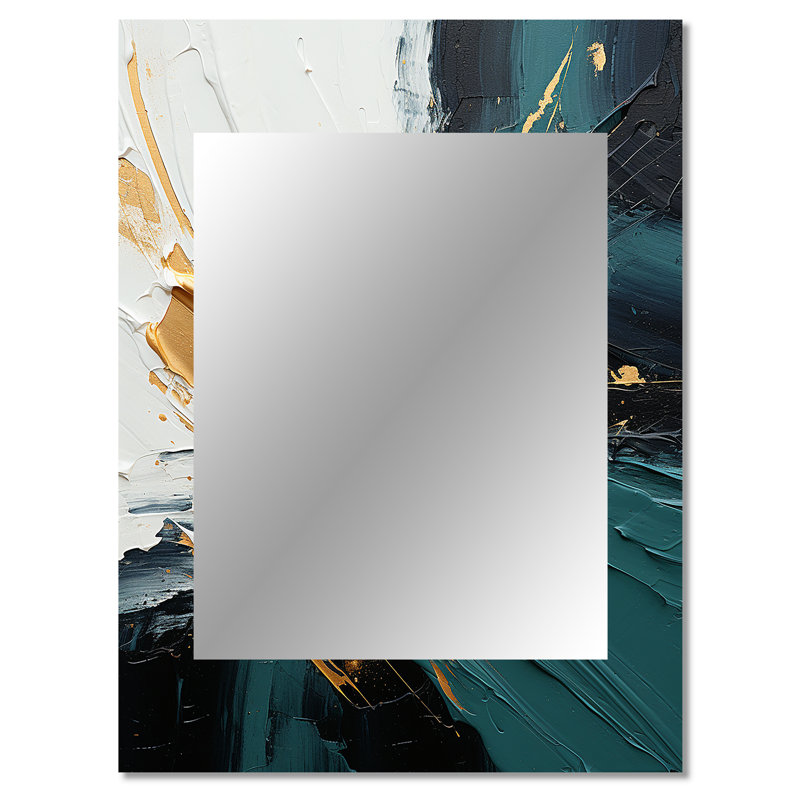Gold and green white marble waterfall V - Abstract Painting Decorative Mirror, Modern Wall Mirror, Printed Metal Art