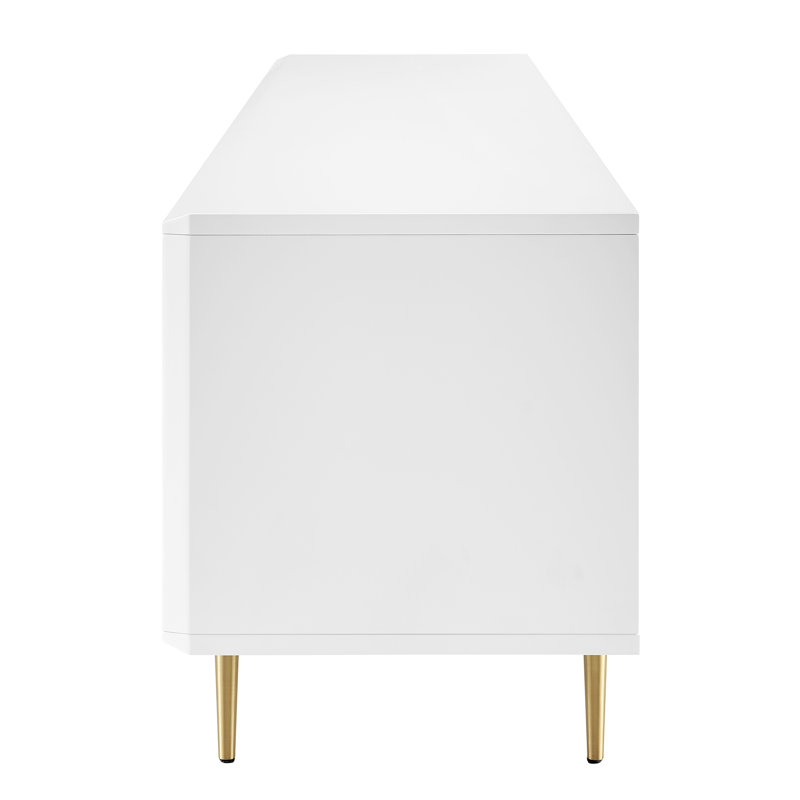 White Modern Media Console with Gold Legs and Cabinet