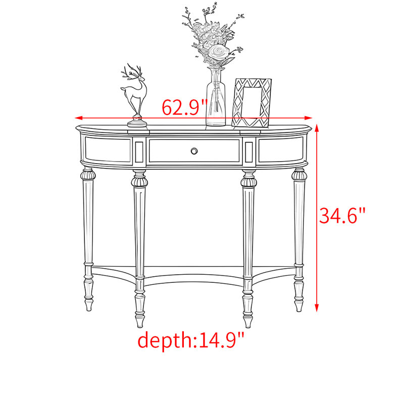 Table d'entrée en bois massif de style américain, H 34,6 po x l 62,9 po x P 14,9 po, Brun