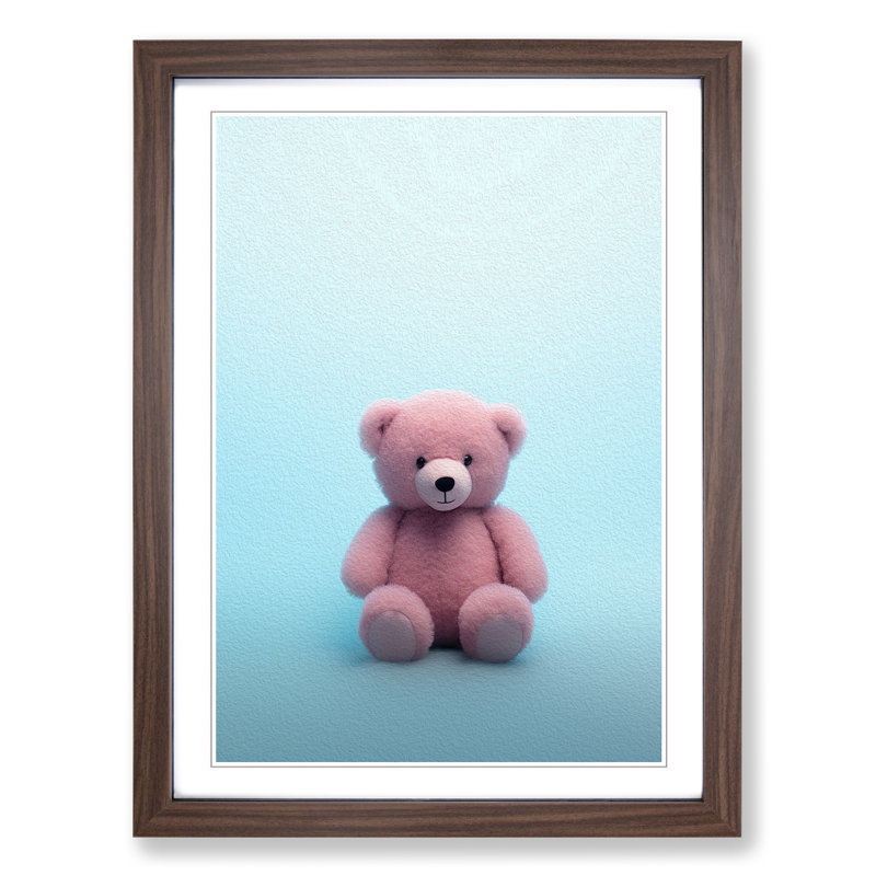 XYZ-FRM-V1223-6136 Teddy Bear Minimalism No.2 - Single Picture Frame Print on Wood, Walnut , 34cm H x 25cm W x 2cm D
