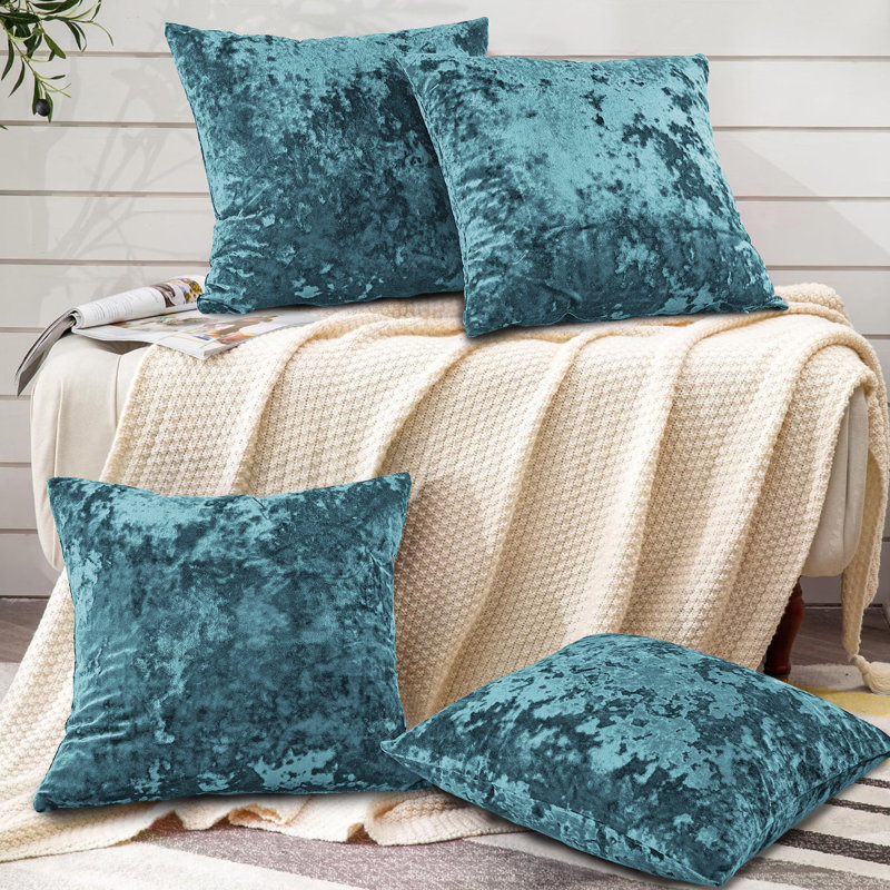 Crushed Velvet Throw Pillow Covers, Storm Blue