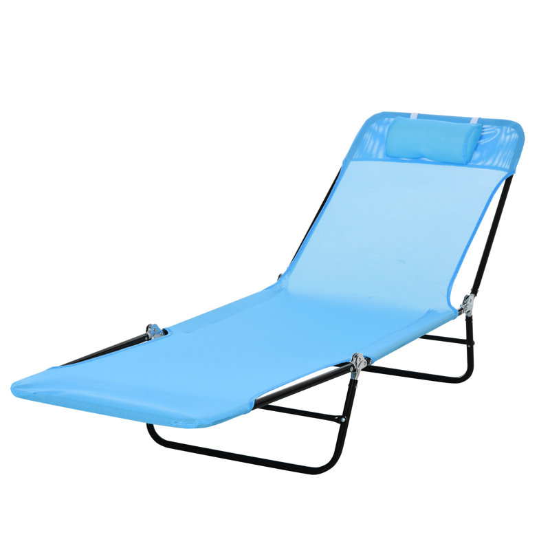 Reclining Yard Chair With & Adjustable Back, Blue Beach Chaise Lounge Chair. Foldable Outdoor Back. Seat And . Portable For Pool, Beach, Yard, Patio. Frame. 264 Lbs Weight
