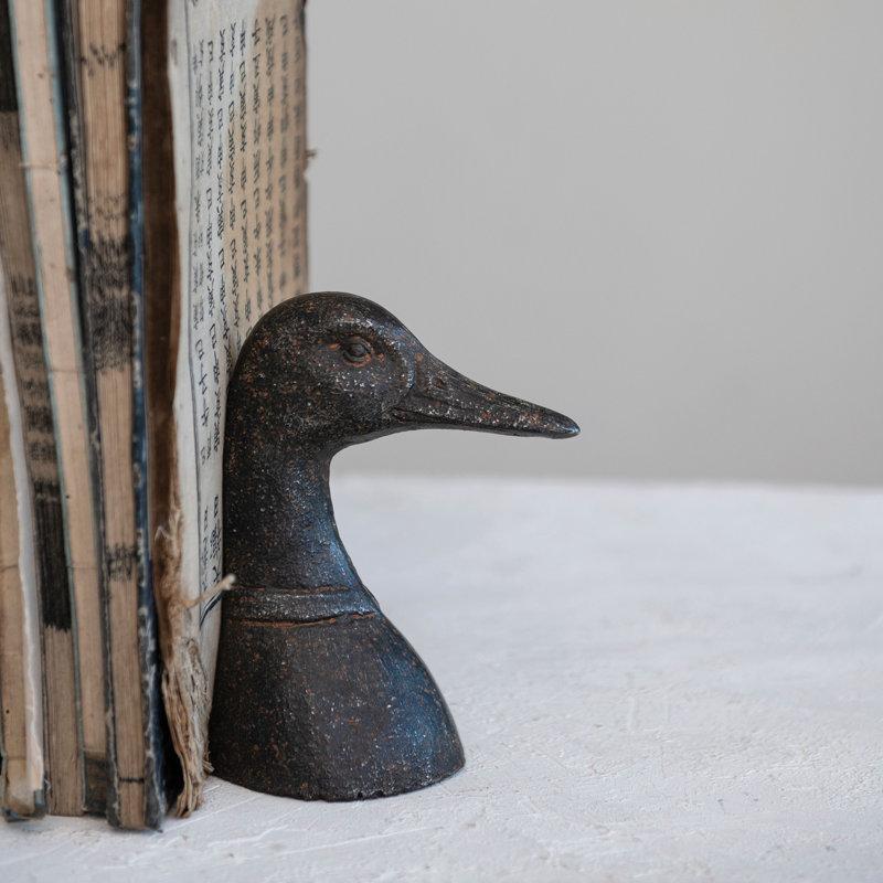 Caselyn Decorative Distressed Cast Metal Duck Head Bookends