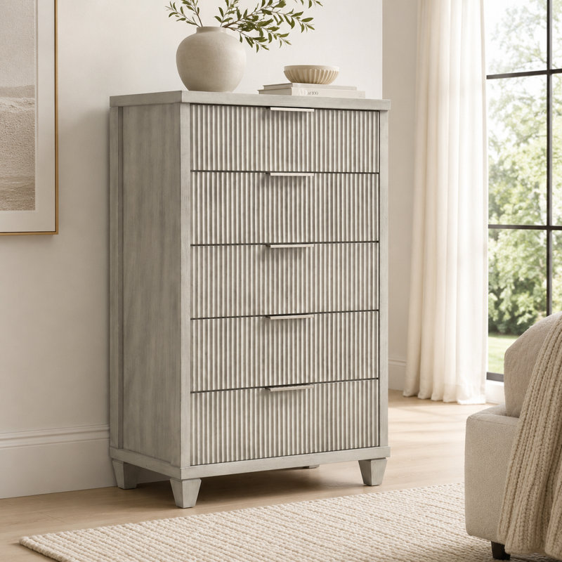 Aurelin Mid-Century Modern 28.7"W 5 Drawer Chest, Anti White