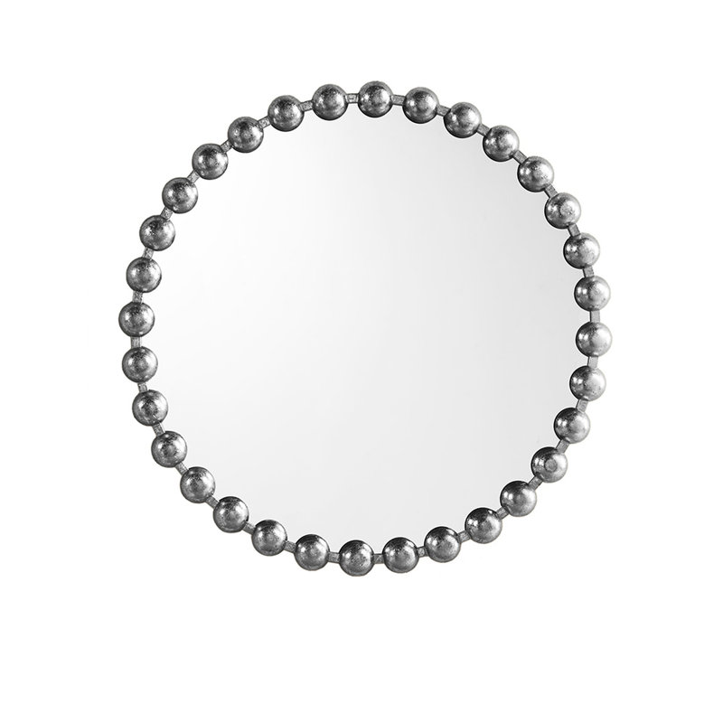 Miroir mural perlé 27 po - Cadre en fer argenté et miroir, H 27,75 po x l 26,65 po x P 1,78 po , Argent argent
