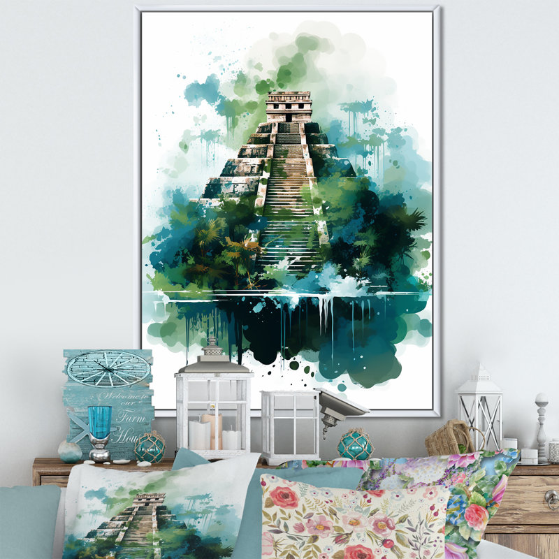 Chichen Itza, art mexicain I - art mural mexicain, Cadre flottant blanc, H 20 po x l 12 po x P 1 po