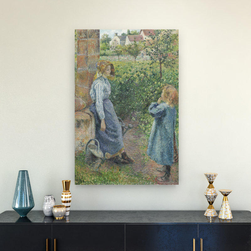 Woman And Child At The Well, 1882 Abstract Contemporary Wall Art Print by Camille Pissarro - 1 Piece Wrapped Canvas Wall Art
