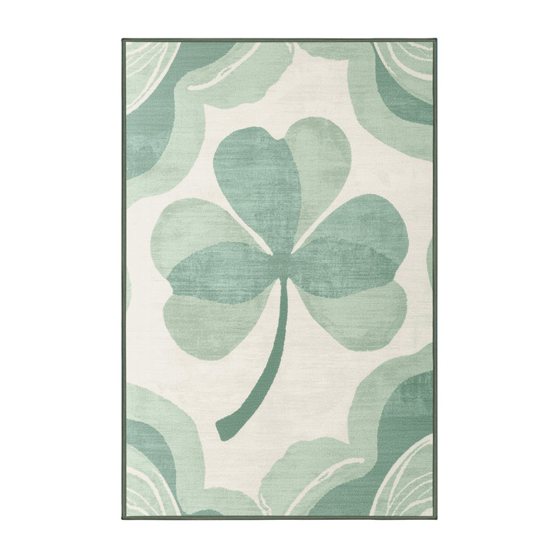 Machine Washable Alexa St Patties Modern & Contemporary Abstract Rug in White – SageGreen Binding, 4x6