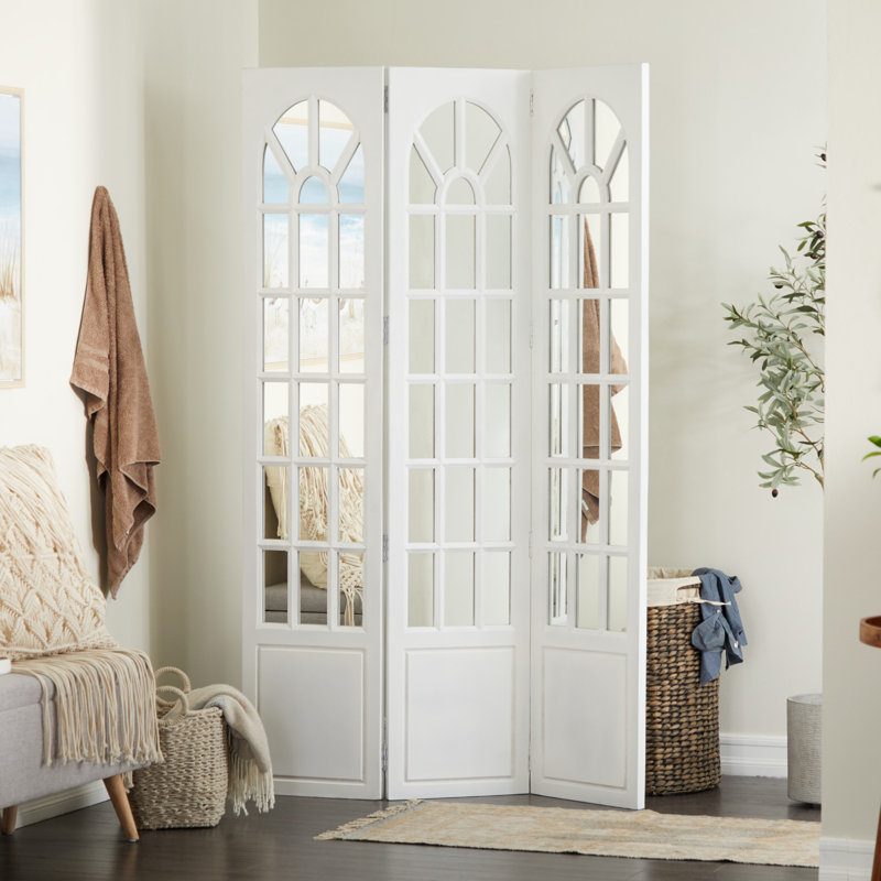 Paravent en pin French Country, Blanc