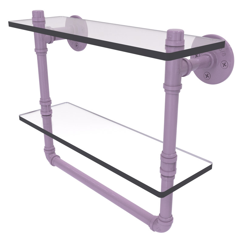 Double tablette en verre avec barre à serviettes P, H 13,2 po x l 16 po x P 5,6 po, Lavande