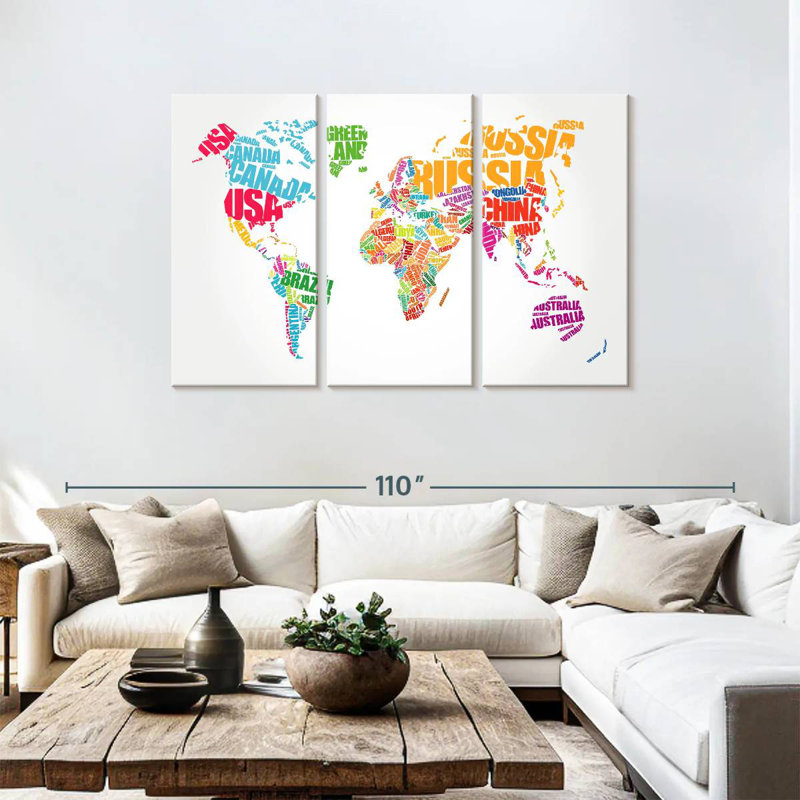 Aliaz Typography World Map, 48" H x 74" W
