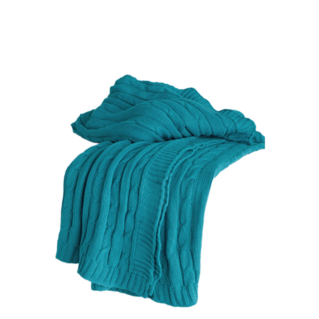 HomeRoots Teal Blue Knitted 100% Cotton Throw Blanket | Wayfair