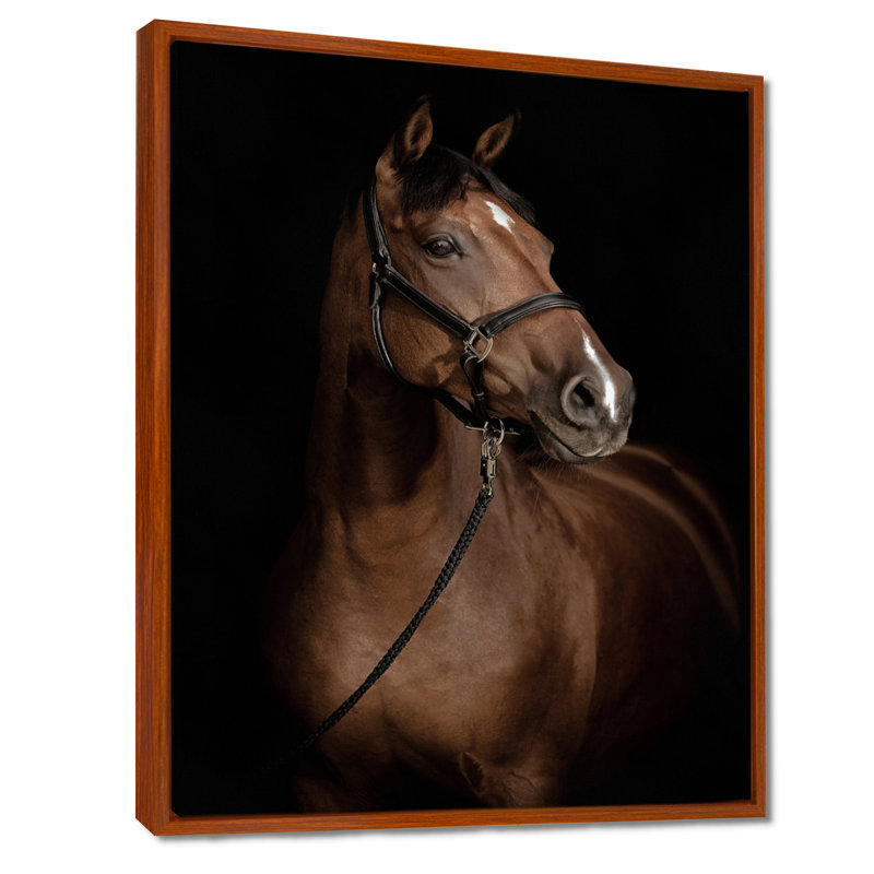 Horse Portrait - Animals Wall Art, 40" H x 30" W, Brown Floater Framed