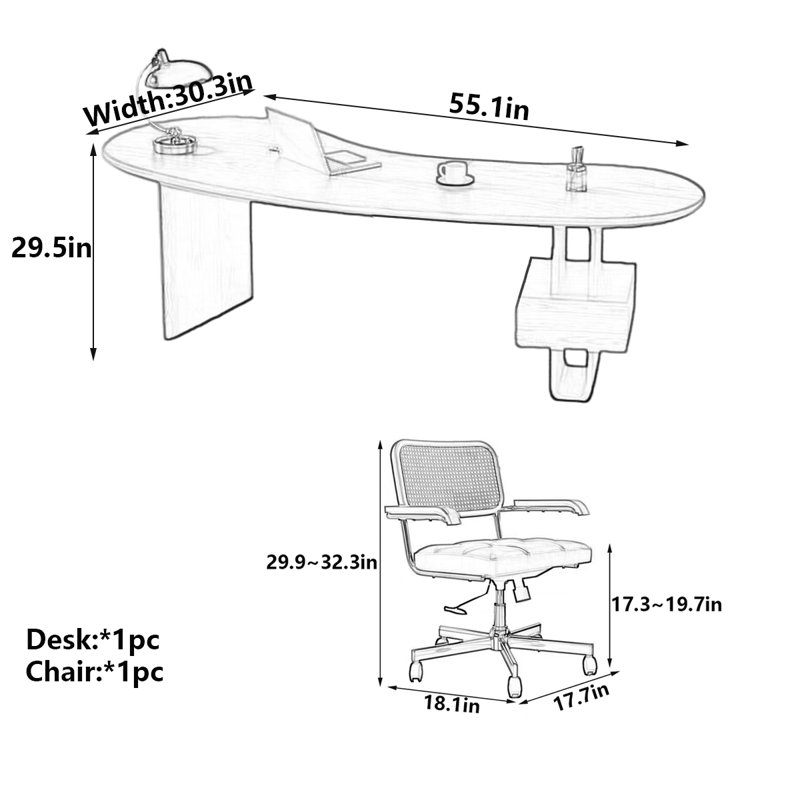 Solid Wood Free Form Computer Desk, 29.5" H x 55.1" W x 30.3" D, Black