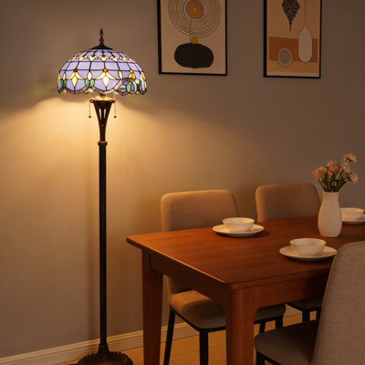 3 Light Blue Baroque Style Floor Lamp, Stained Glass Lighting  Fixture With Light Sources