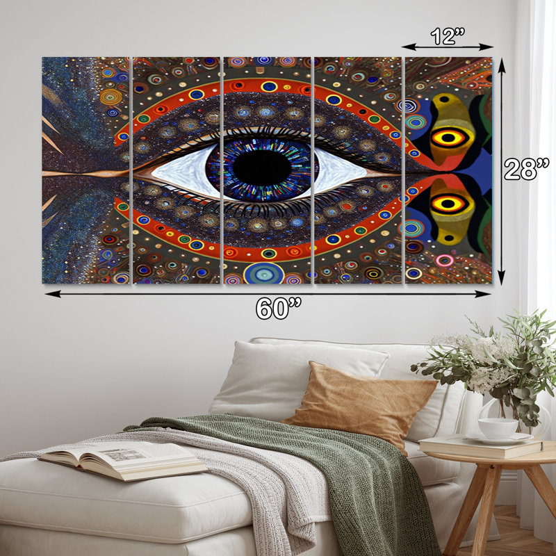 Sacred Vision Eye of Consciousness II - Décoration murale moderne - 5 panneaux égaux