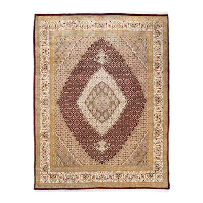 Tapis rouge / beige noué à la main de conception unique 8 pi 1 po x 10 pi 5 po Hayner